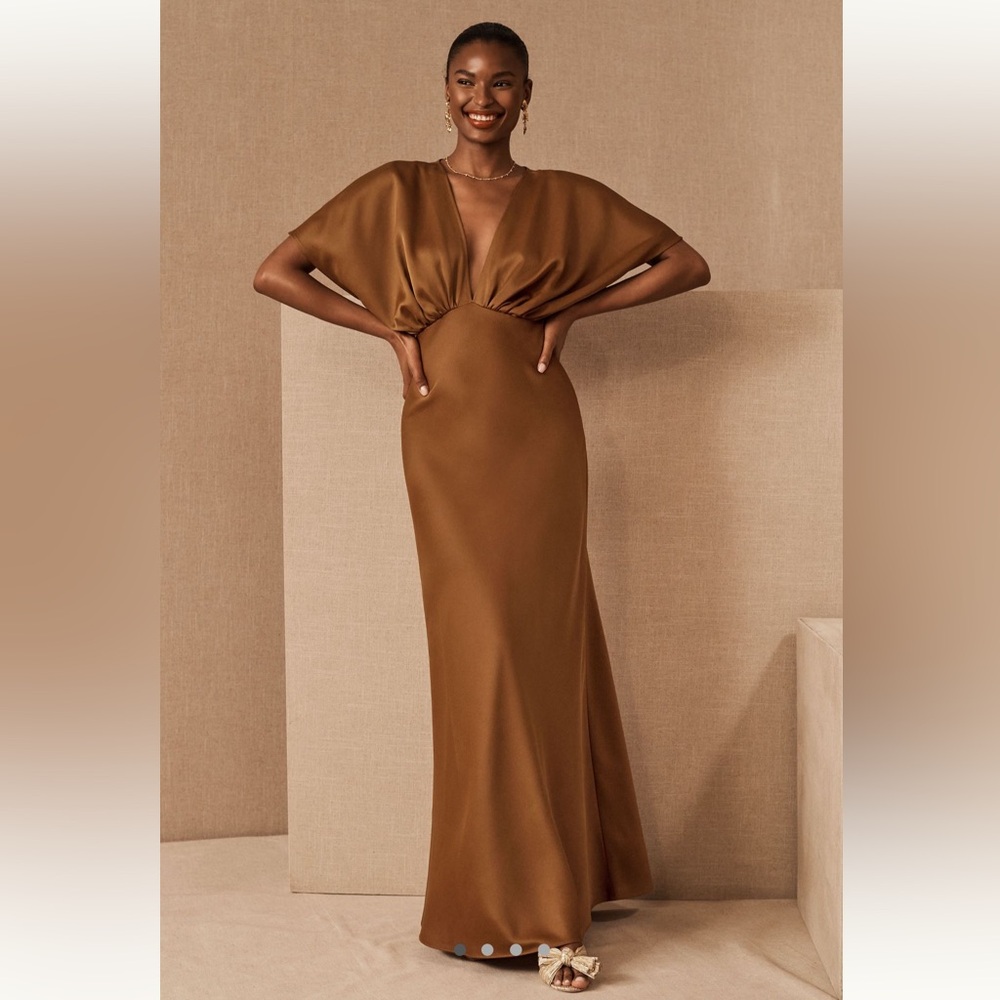 Anthropologie BHLDN Lelia Satin Charmeuse Maxi Dress, in rust, size US 4